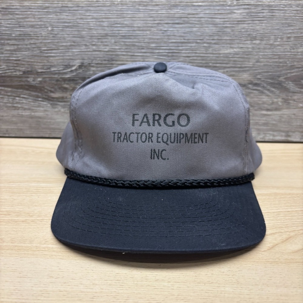 Vintage Fargo Tractor Equipment Inc Hat Cap Snap Back Gray Black Farm Promo Rope